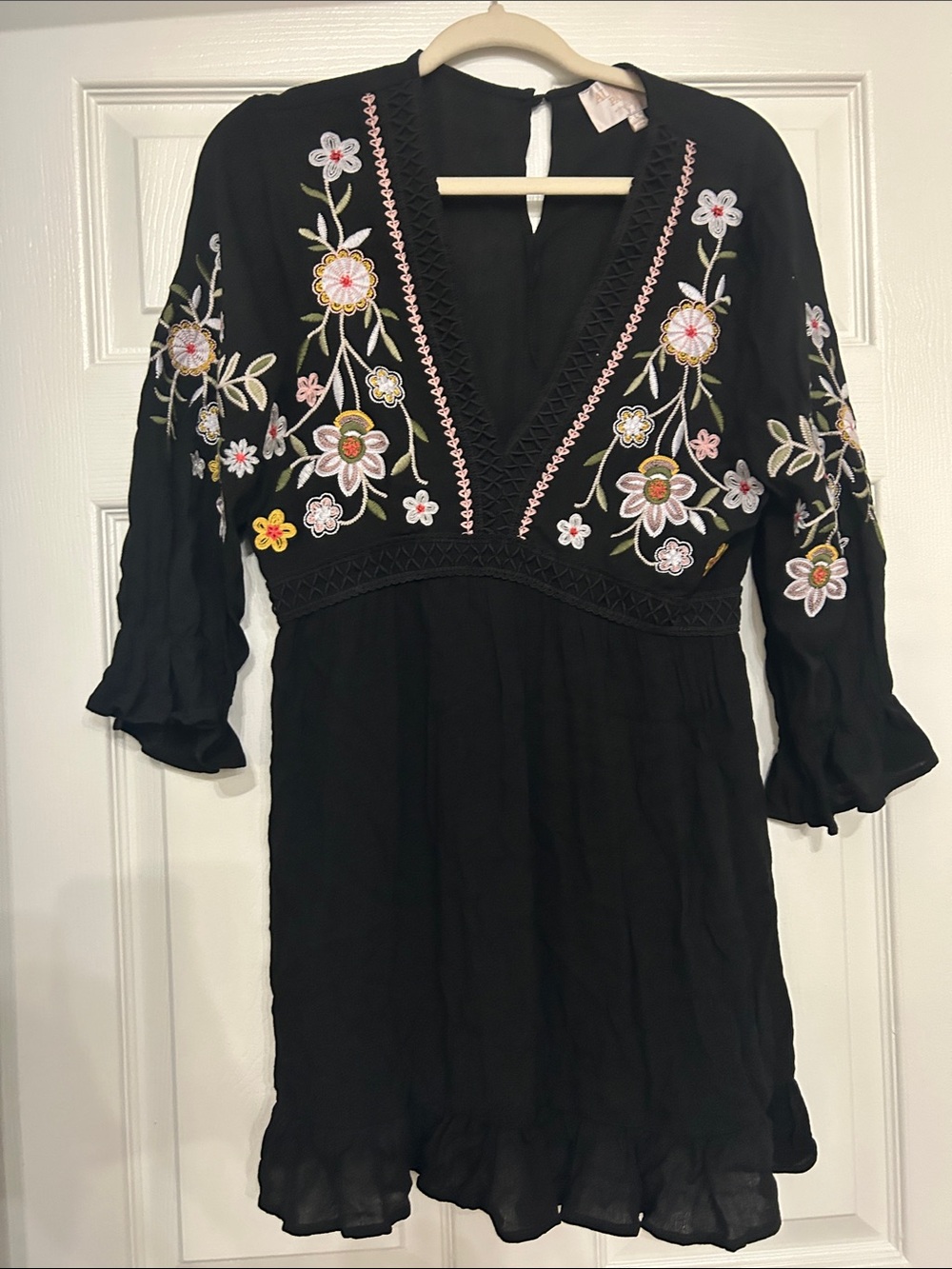 Francesca's Collections Black Floral Embroidered Mini Dress